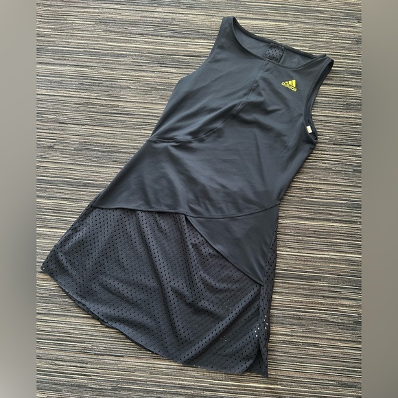 ADIDAS Size S Women's HEAT.RDY Mesh Navy Blue Sleeveless Open-back Tennis Dress - Picture 5 of 10